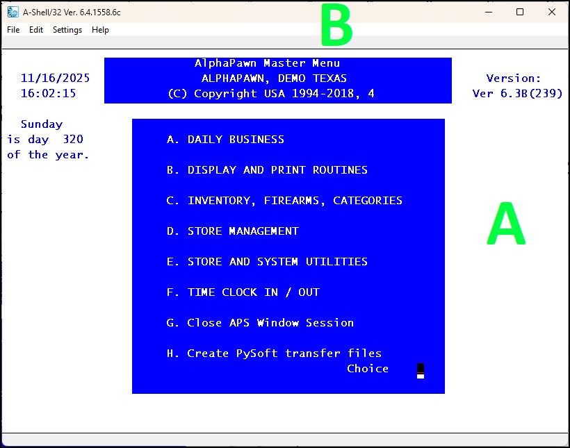 APS Main Menu