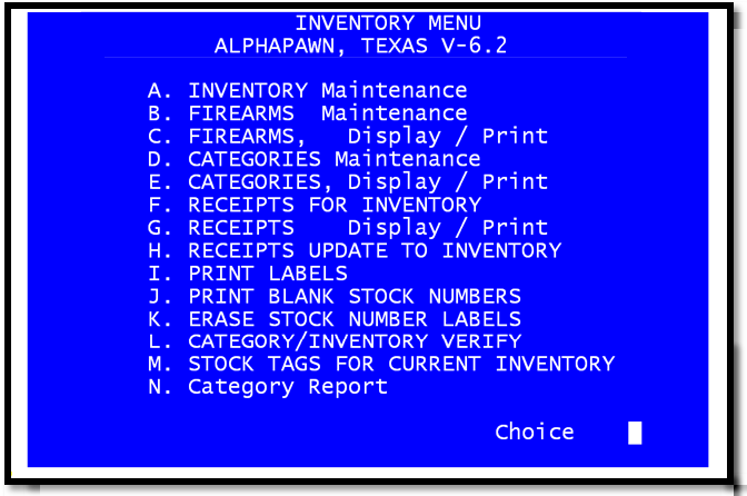 Inventory, Firearms, Categories