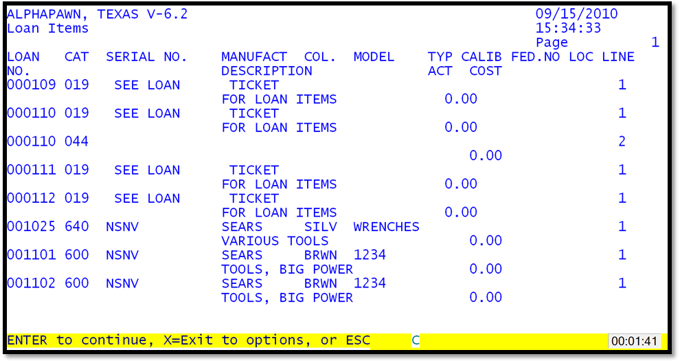 Loan Items Display/Print By Loan Number