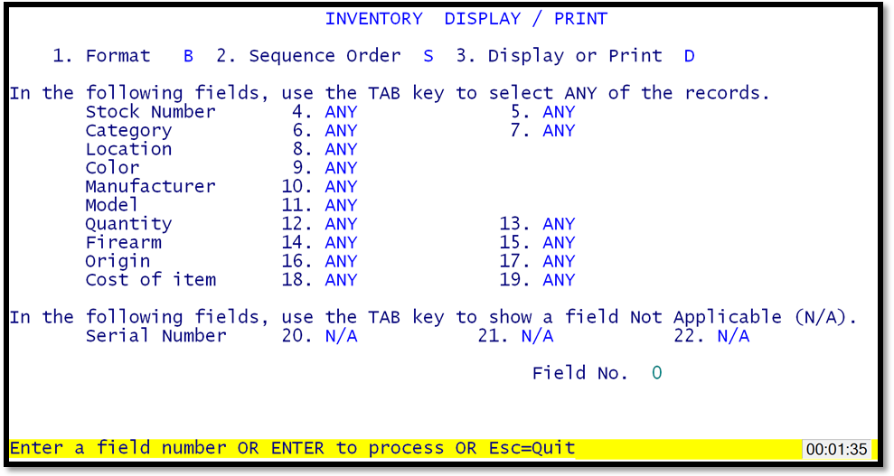 Sample Display / Print Screen